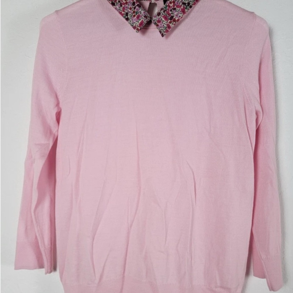J.Crew Pink Crew Neck Sweater Knit Medium With Collar 💕 Like New! Final Price